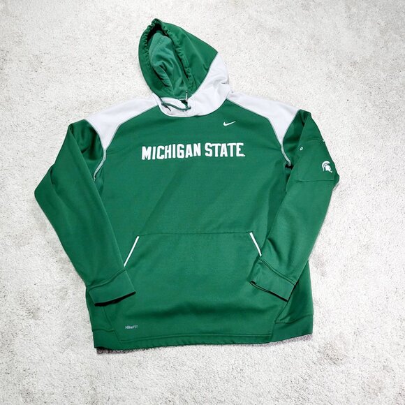 Nike Therma Fit Michigan State Spartans Hoodie Men L Green NCAA Pullover VTG - Picture 2 of 9